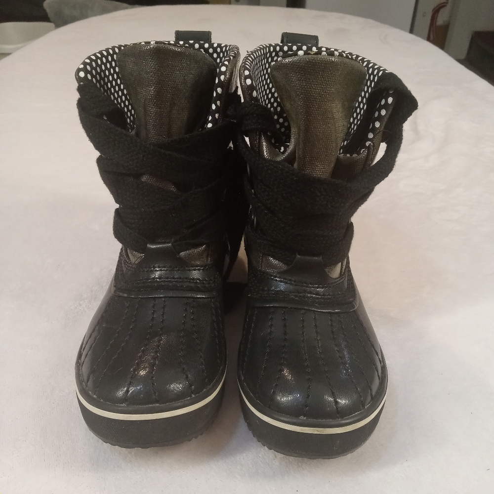 Sorel Women's Black Metallic Tivoli Rain Duck Ankle Waterproof Boots Size 5